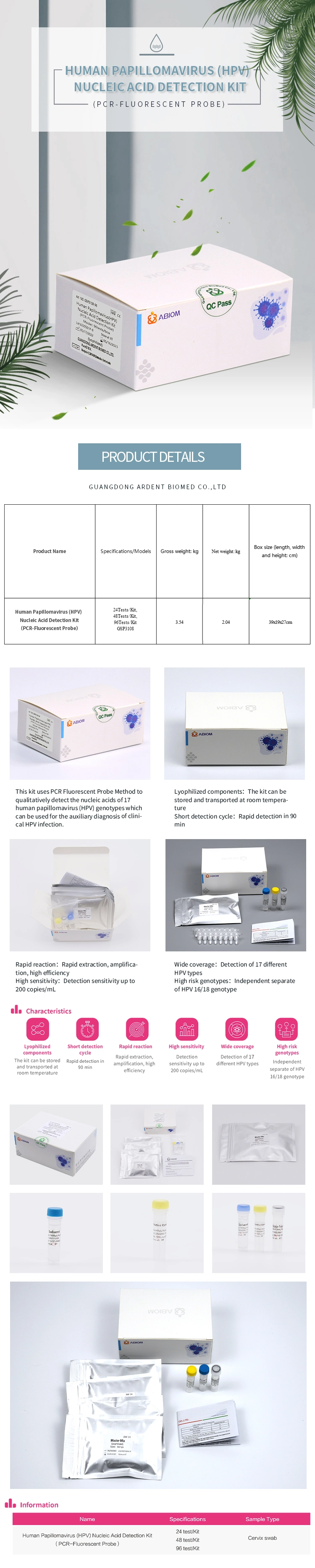 Human Papillomavirus Nucleic Acid Rapid Rt PCR Antigen Detection Kit with CE